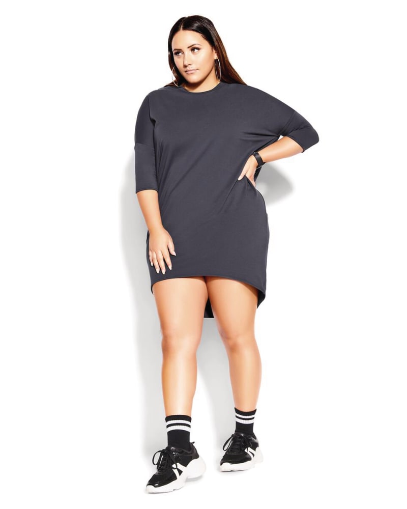 Plus size model wearing Oversize Longline Knit Tunic by CCX | Dia&Co | dia_product_style_image_id:172062